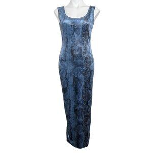 VTG Faust Paris Blue Black Snakeskin Shimmer Sleeveless Maxi Dress